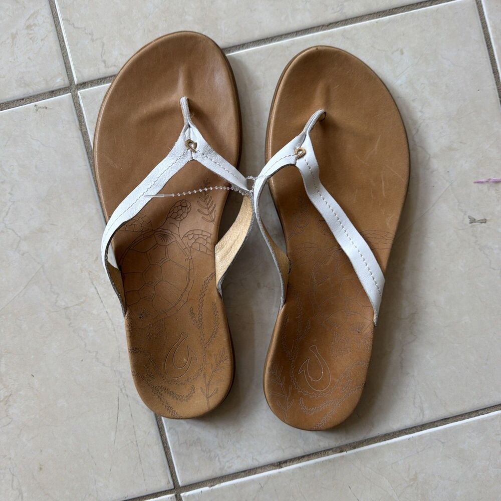 Women's OLUKAI Honu Leather Upper  Thong Sandals Flip Flops Size 9 - Picture 3 of 16